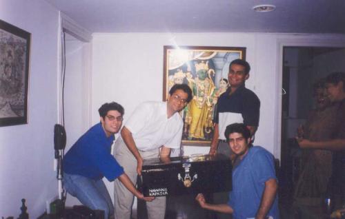 Nawang's friends help him with the trunk (L to R) Arif Pathan, Dr. Mrinal Patnaik, Lt. Nawang Kapadia, Sohail Pathan