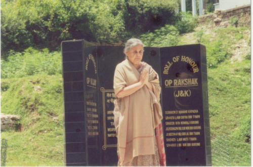Nawang's maternal grandmother at the memorial of her grandson